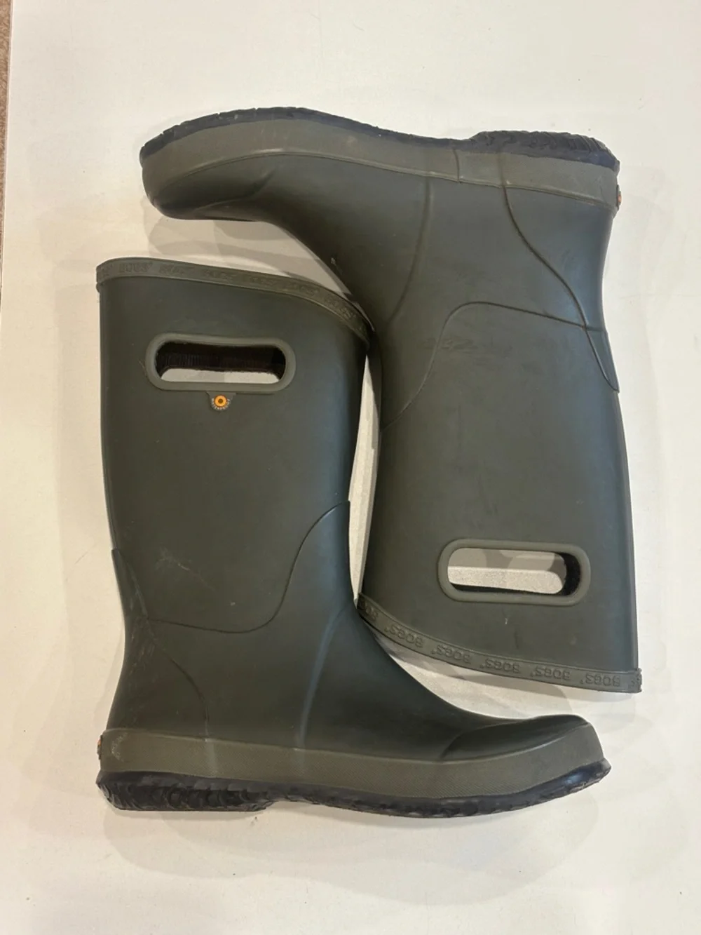 Bogs Kids Olive Rubber Rain Boots with Easy-Grip Handles